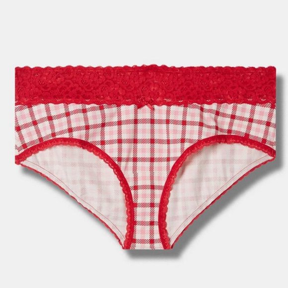 ♥️NWT VINTAGE TORRID RASPBERRY GINGHAM COTTON MID-RISE CHEEKY LACE TRIM PANTY - Picture 9 of 11